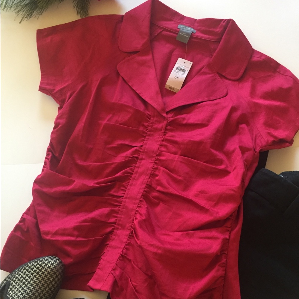 NWT Ann Taylor Petites Red Ruched Top
